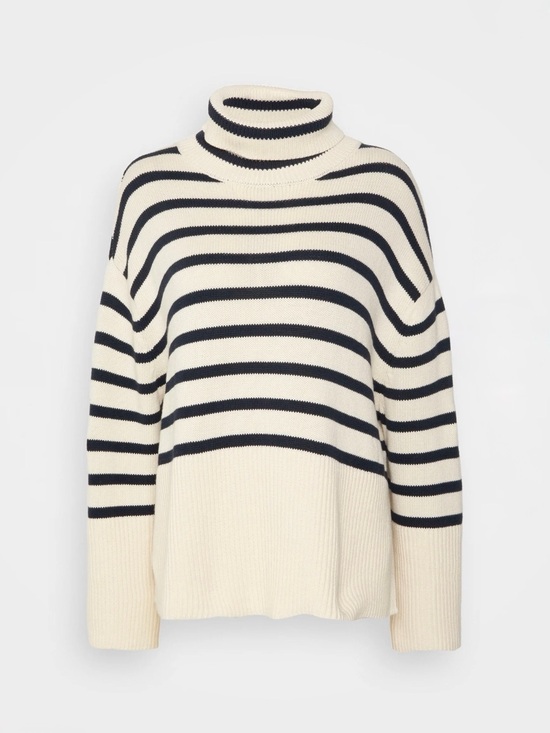 GAP Sweaters - GAP Striped Cotton Turtleneck Sweater Split Hem Ivory Navy Size M